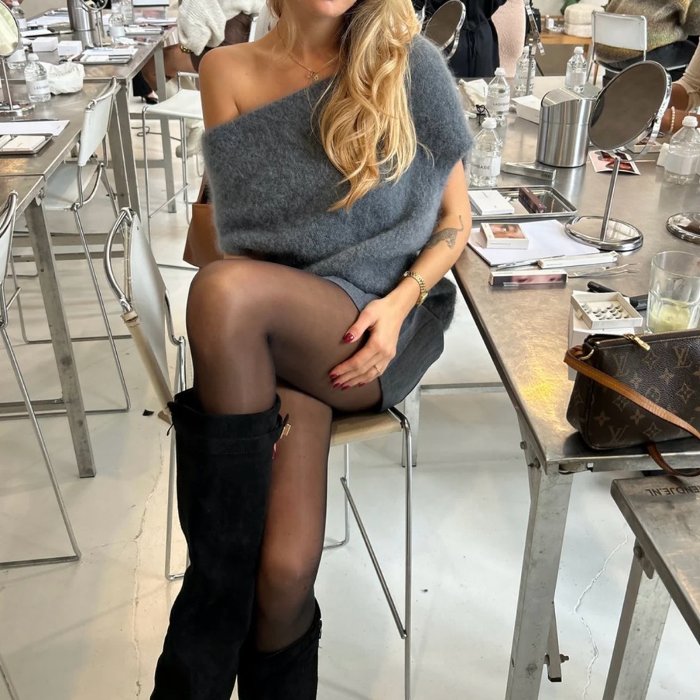 Elegant Gray Off-the-Shoulder Sweater